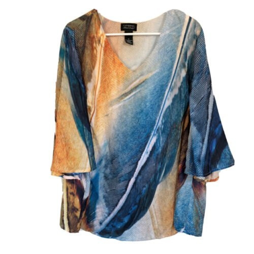 Catherines Black Label Women Plus Size 1X Multicolor Artsy Boho V Neck Blouse